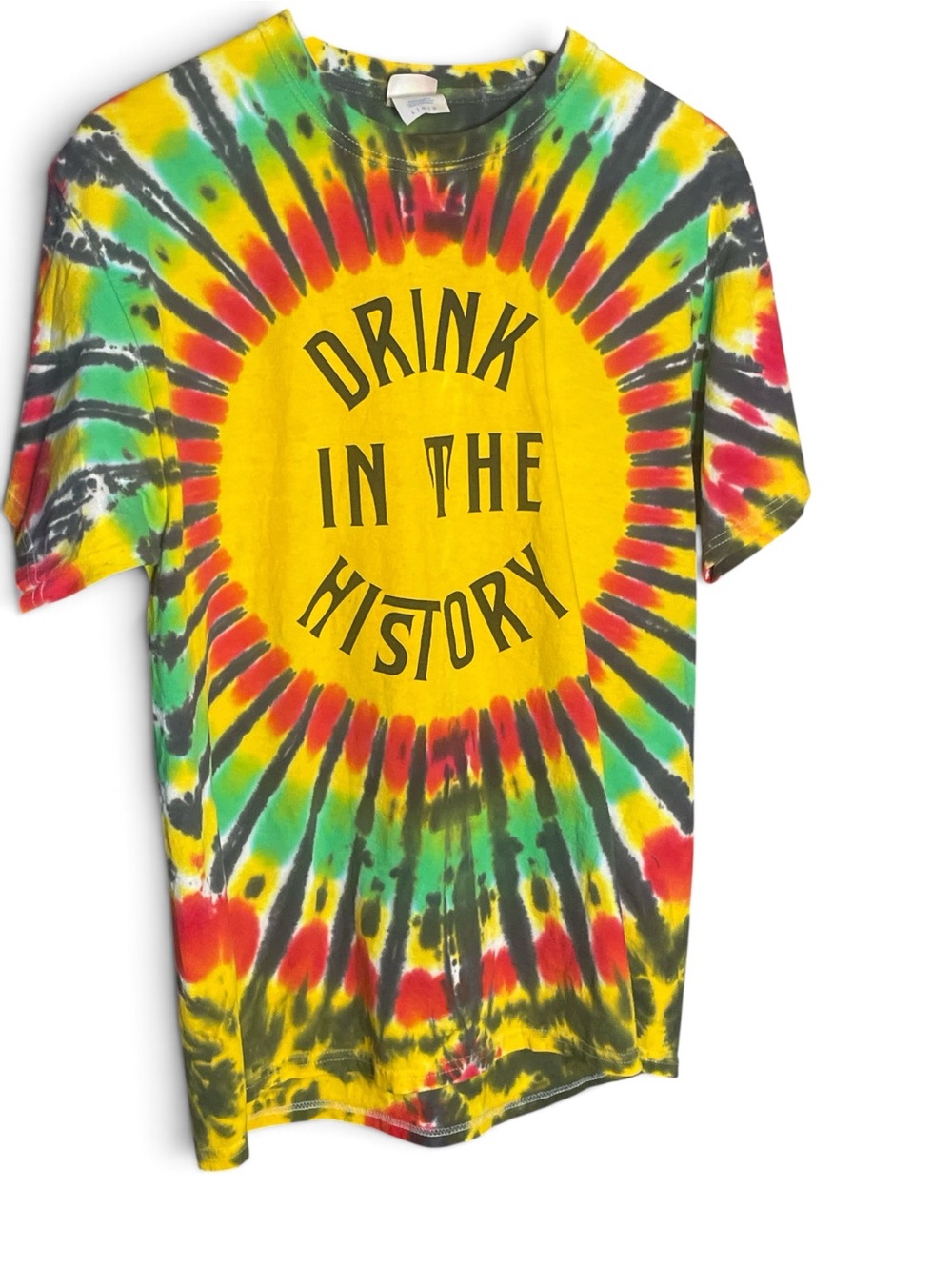 Tie-Dye "Drink In The History" Graphic Tee - Yellow Multi size large